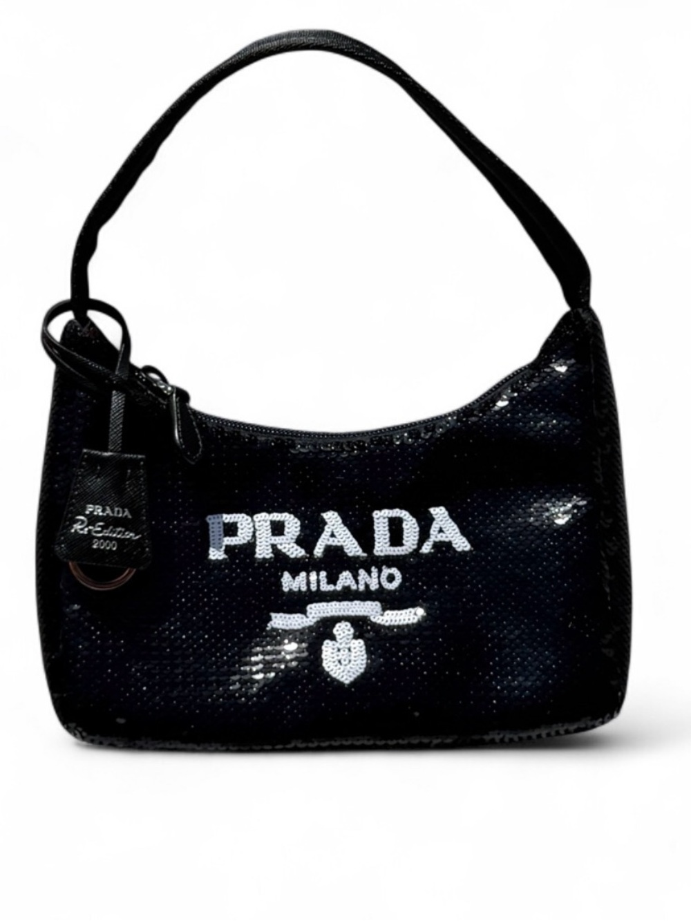 Prada Black Sequin Logo Shoulder Bag
